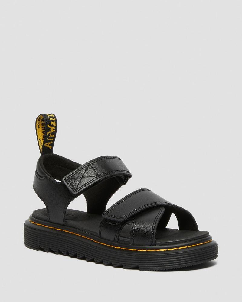 Kids\' Dr Martens Junior Vossie Leather Sandals Black | AU 724JPQ